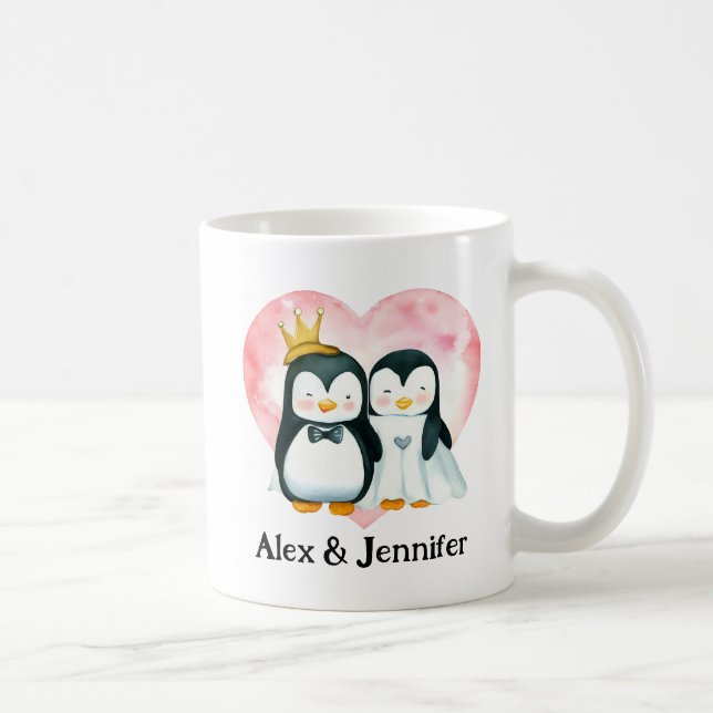Taza De Café Boda de la pareja del pingüino personalizado perso (Derecha)