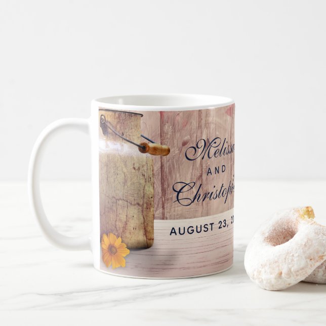 Taza De Café Boda de leche rústica con trigo y flores (Con donut)