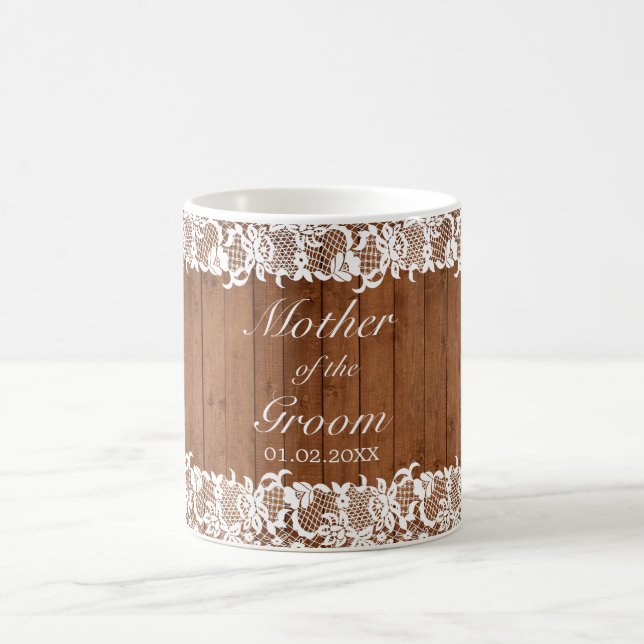 Taza De Café Boda de padres Rustic Wood & White Lace (Centro)