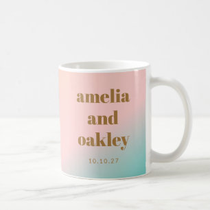 Taza De Café Boda de pareja moderna minimalista dorada rosa tea