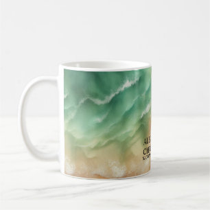 Taza De Café Boda de playa oceánica agua verano arena acuarela