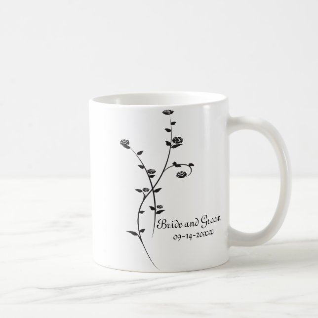 Taza De Café Boda de rosas blancas y negras (Derecha)