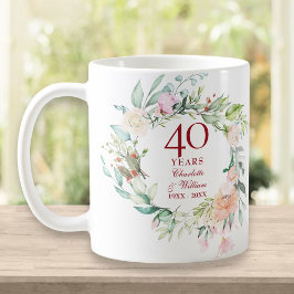 Taza De Café Boda de rubí del 40 aniversario floral campestre