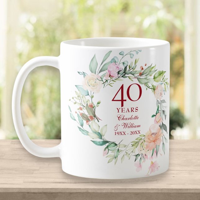 Taza De Café Boda de rubí del 40 aniversario floral campestre (Subido por el creador)