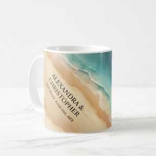 Taza De Café Boda de verano de Ocean Beach Sea Watercolor