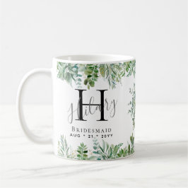 Taza De Café Boda de verde monograma de las damas de honor pers