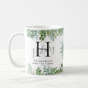 Taza De Café Boda de verde monograma de las damas de honor pers