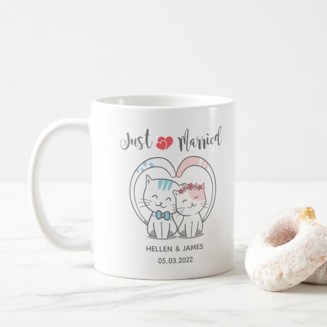 Taza De Café Boda del gato recién casado (Con donut)
