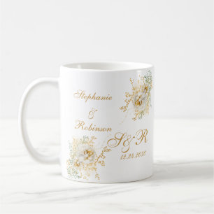 Taza De Café Boda del logotipo del monograma floral de oro mode