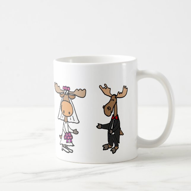 Taza De Café Boda divertida de los alces de novia y del novio (Derecha)