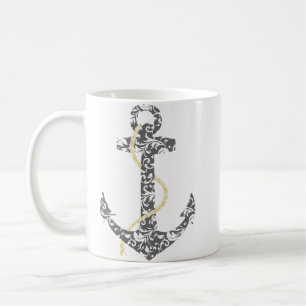 Taza De Café Boda en la playa de Anchor amarillo y gris