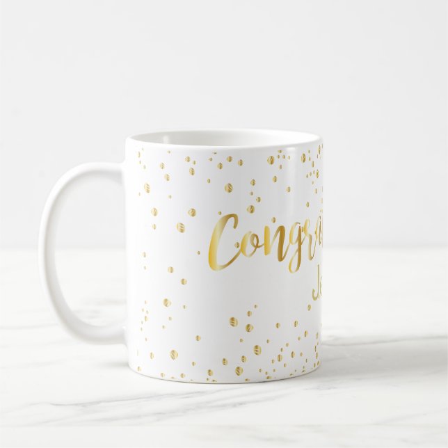 Taza De Café Boda felicita al Purpurina de la carta de oro (Izquierda)