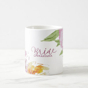 Taza De Café Boda floral acuarela novia
