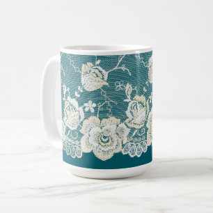Taza De Café Boda floral azul verde teal romántica