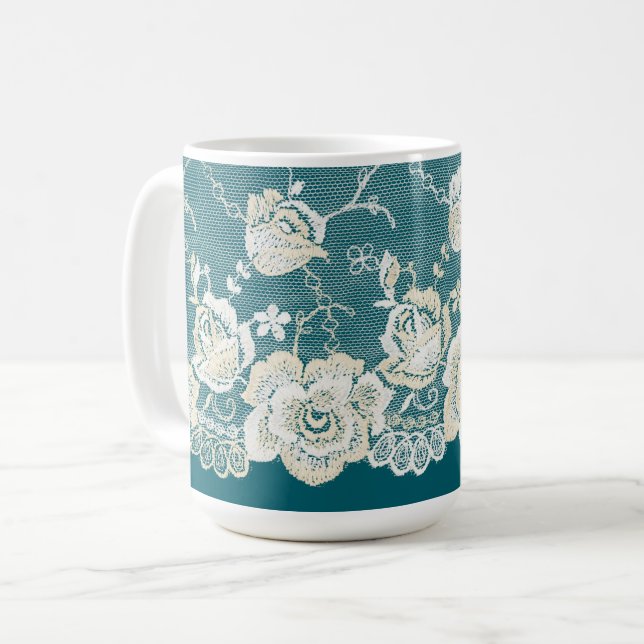 Taza De Café Boda floral azul verde teñido romántico (Anverso izquierdo)