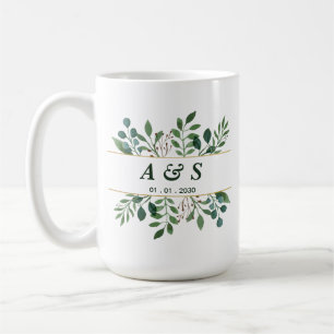 Taza De Café Boda floral blanca verde