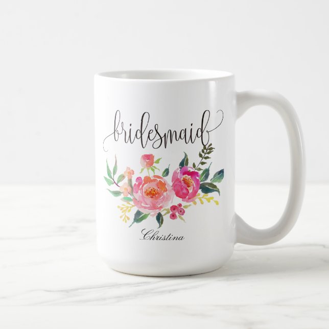 Taza De Café Boda floral de dama de honor -3 (Derecha)