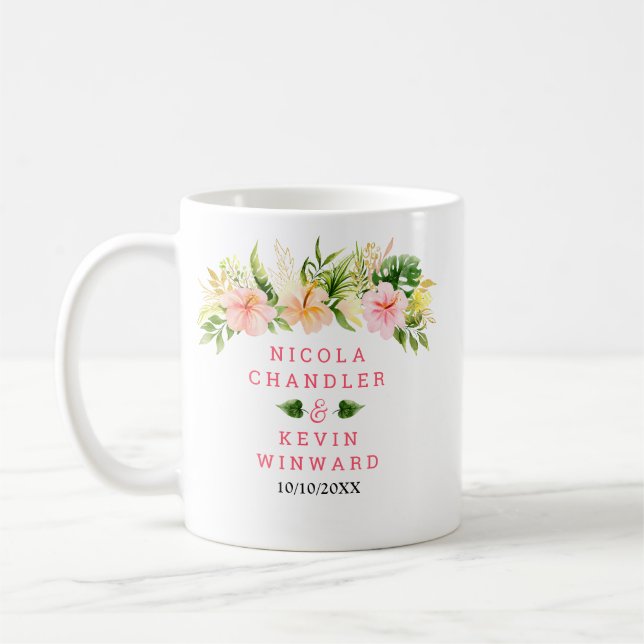 Taza De Café Boda floral de jungla tropical (Izquierda)