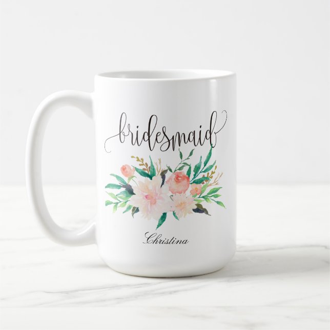 Taza De Café Boda Floral de la dama de honor -1 (Izquierda)