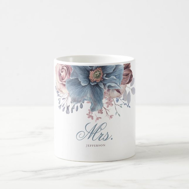 Taza De Café Boda Floral Dusty Blue y Mauve MRS o MR (Centro)