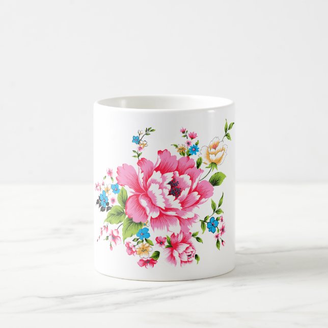 Taza De Café Boda floral Pink Peony ramo de flores (Centro)