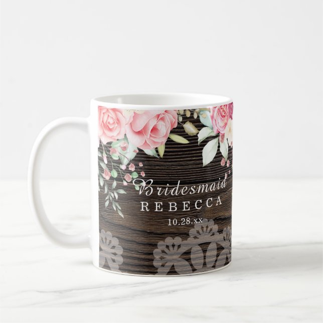 Taza De Café Boda floral rústica dama de honor (Izquierda)
