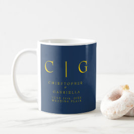 Taza De Café Boda Formal Simple de Marina y Oro
