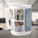 Taza De Café Boda fotográfico Moderno 8<br><div class="desc">Tus 8 fotos bodas favoritas y tu personalización en azul polvoriento (o cualquier color) crean esta taza de sake para ti o tus padres.</div>