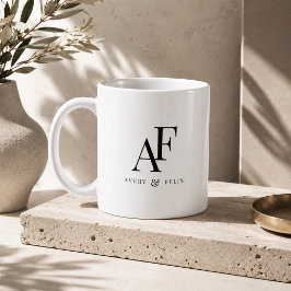 Taza De Café Boda Monograma Elegante Minimalista simple