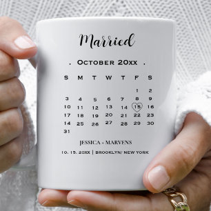 Taza De Café Boda no fotográfico de calendario moderno Fecha de