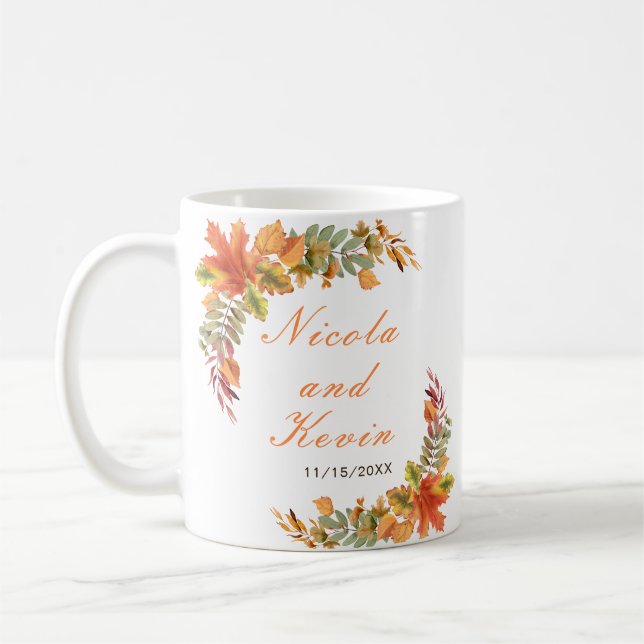 Taza De Café Boda Otoño Rústico Hojas de Otoño (Izquierda)