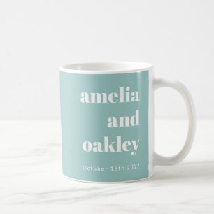 Taza De Café Boda personalizada Aqua Blue Retro en negrita Mini