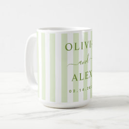 Taza De Café Boda Personalizada Verde con Rayas Retro