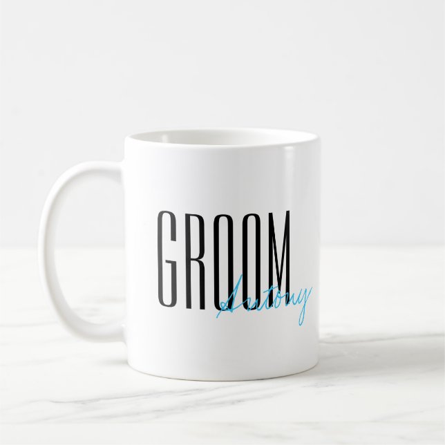 Taza De Café Boda personalizado "Groom" de letras en negrita (Izquierda)