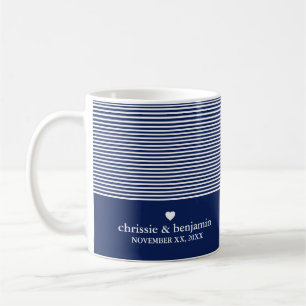 Taza De Café Boda Personalizado Novia Groom Date Stripe