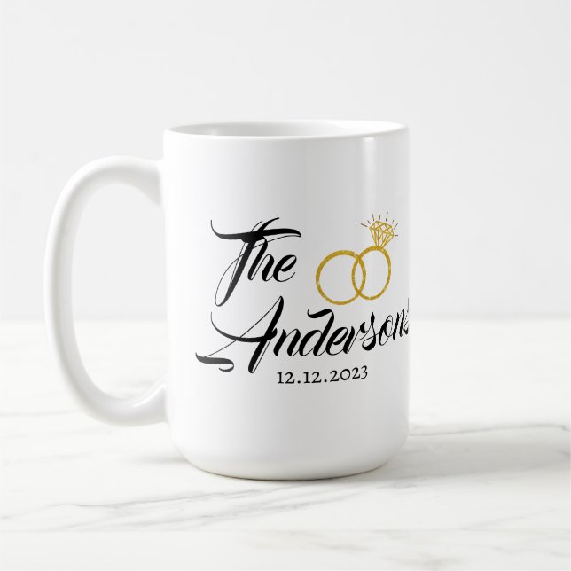 Taza De Café Boda Personalizado Pareja Anillo Favor Fecha (Izquierda)