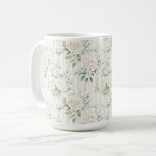 Taza De Café Boda romántico floral blanco de bandas de moda