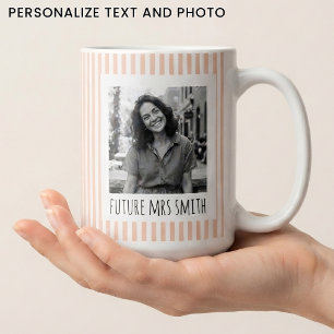 Taza De Café Boda Sr y Sra Personalizada con Rayas Naranjas Ret