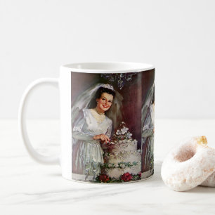 Taza De Café Boda Vintage, Novia Cortando la Torta de Boda
