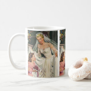 Taza De Café Boda Vintage, Novia Retro con Niña de las Flores