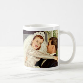 Taza De Café Boda Vintage, recién casados, novia feliz y novio