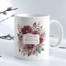 Taza De Café Bodas de acuarela floral de Borgoña moderna nombra