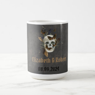 Taza De Café Bodas de mariposas de cráneo floral gótico 