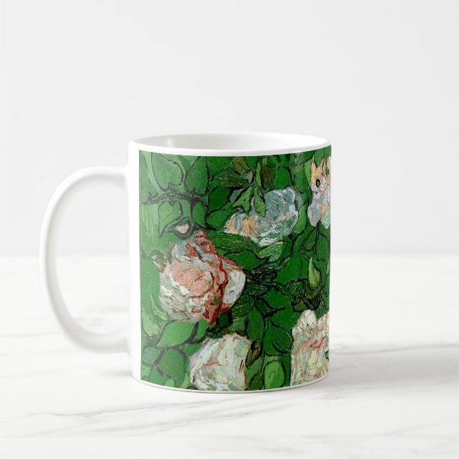 Taza De Café Bodegón: Rosas rosadas de Vincent van Gogh (Izquierda)