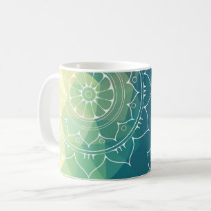 Taza De Café Boho amarillo verde azul Mandala