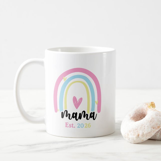 Taza De Café Boho Arcoíris Personalizado Mama Año de Fundación  (Con donut)