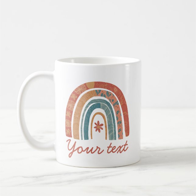 Taza De Café Boho Arcoiris y flor lindo Mug (Izquierda)