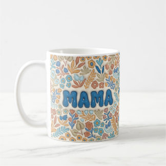 Taza De Café Boho Azul Oscuro Mama Patrón Floral Día de la Madr