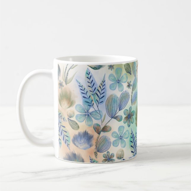 Taza De Café Boho azul verde floral botánico caprichoso  (Izquierda)