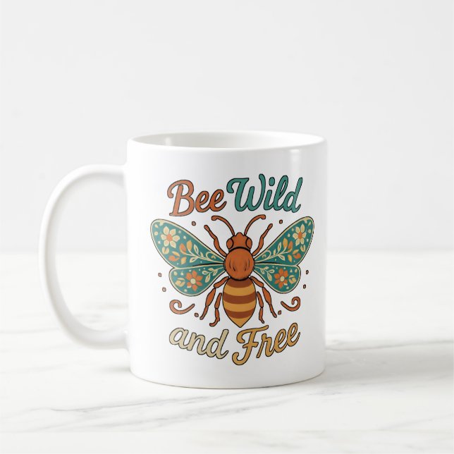 Taza De Café Boho Bee Wild and Free Floral (Izquierda)